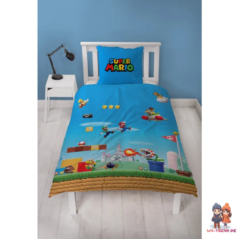 Super Mario Bros Mikrofaser Bettwäsche Set 135/140x200 63x63 cm - WS-Trend.de
