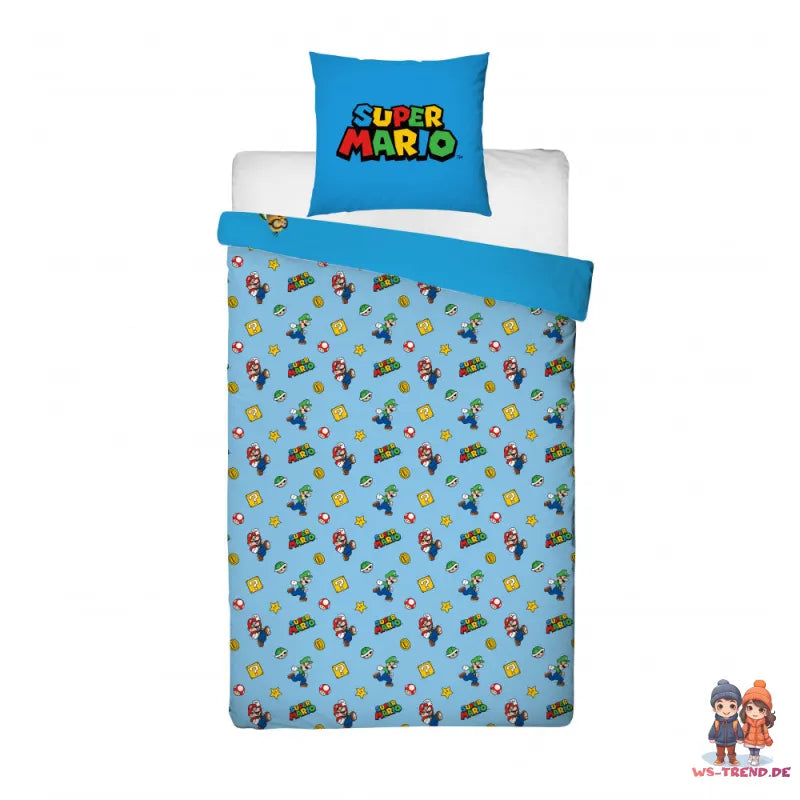 Super Mario Bros Mikrofaser Bettwäsche Set 135/140x200 63x63 cm - WS-Trend.de