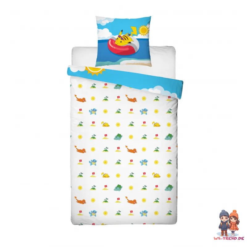 Pokemon Pikachu Beach Mikrofaser Bettwäsche 2 tlg Set 135-140x200 63x63 cm - WS-Trend.de
