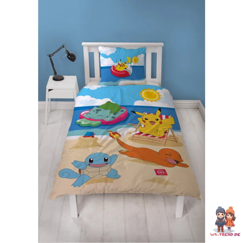 Pokemon Pikachu Beach Mikrofaser Bettwäsche 2 tlg Set 135-140x200 63x63 cm - WS-Trend.de