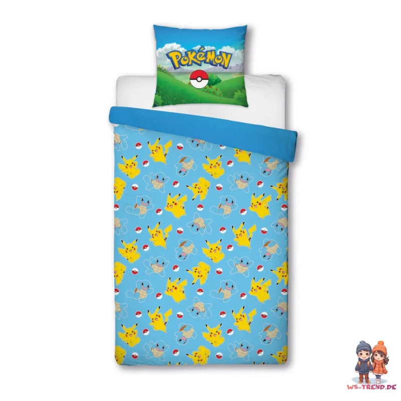 Pokemon Pikachu and Friends Mikrofaser Bettwäsche 2 tlg Set 135-140x200 63x63 cm - WS-Trend.de