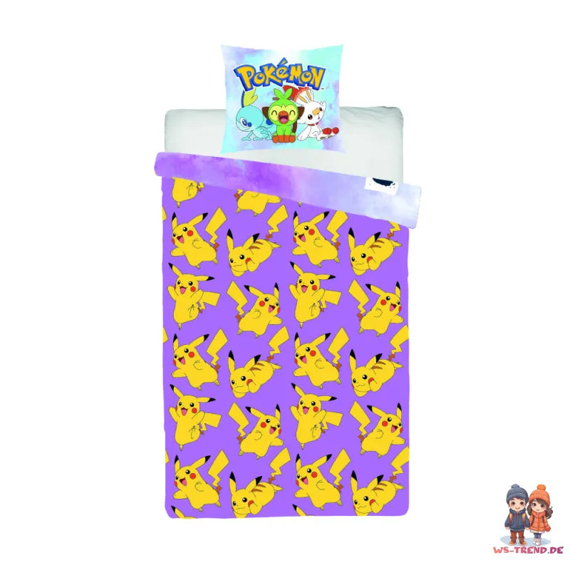 Pokemon Pikachu Mikrofaser Bettwäsche 2 tlg Set 135-140x200 63x63 cm - WS-Trend.de