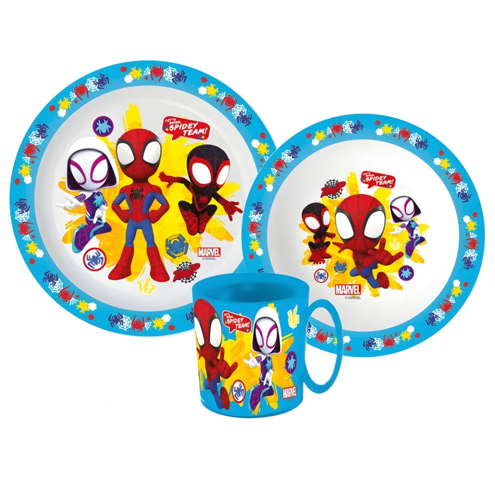 Marvel Spiderman Spidey Kinder Geschirr-Set 3 tlg Teller Schüssel Becher 350ml - WS-Trend.de teilig