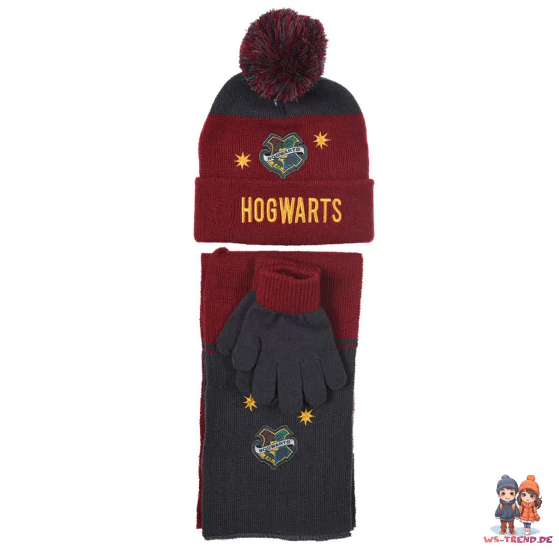 Harry Potter Hogwarts Kinder Jugend 3tlg Winter Set Mütze plus Schaal Handschuhe - WS-Trend.de