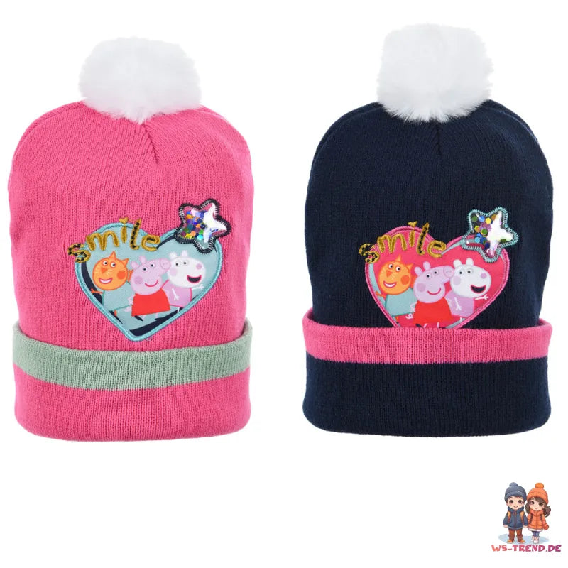 Peppa Wutz Pig Mieze Molly Luzie Locke Kinder Wintermütze Mütze Bommelmütze - WS-Trend.de