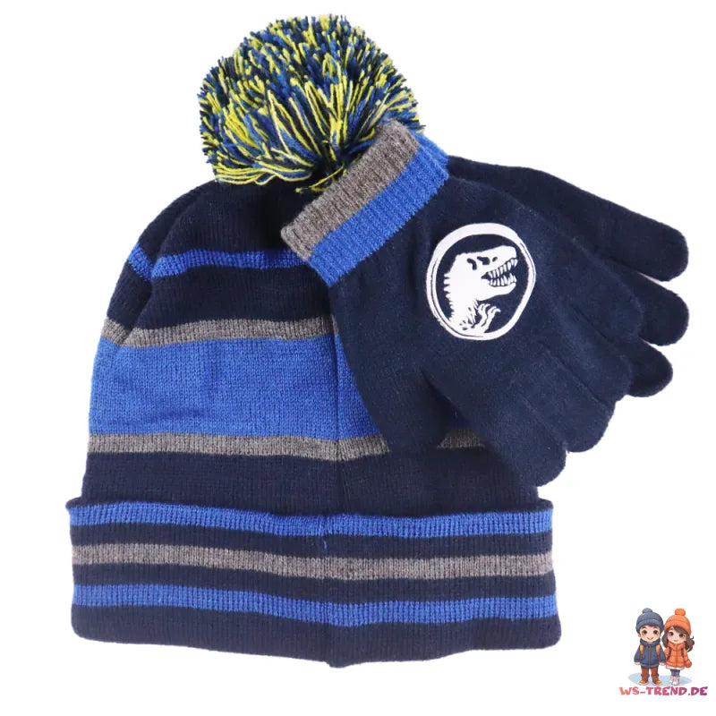 Jurassic World Dinosaurier Dino Kinder Herbst Wintermütze mit Handschuhe - WS-Trend.de 52 54