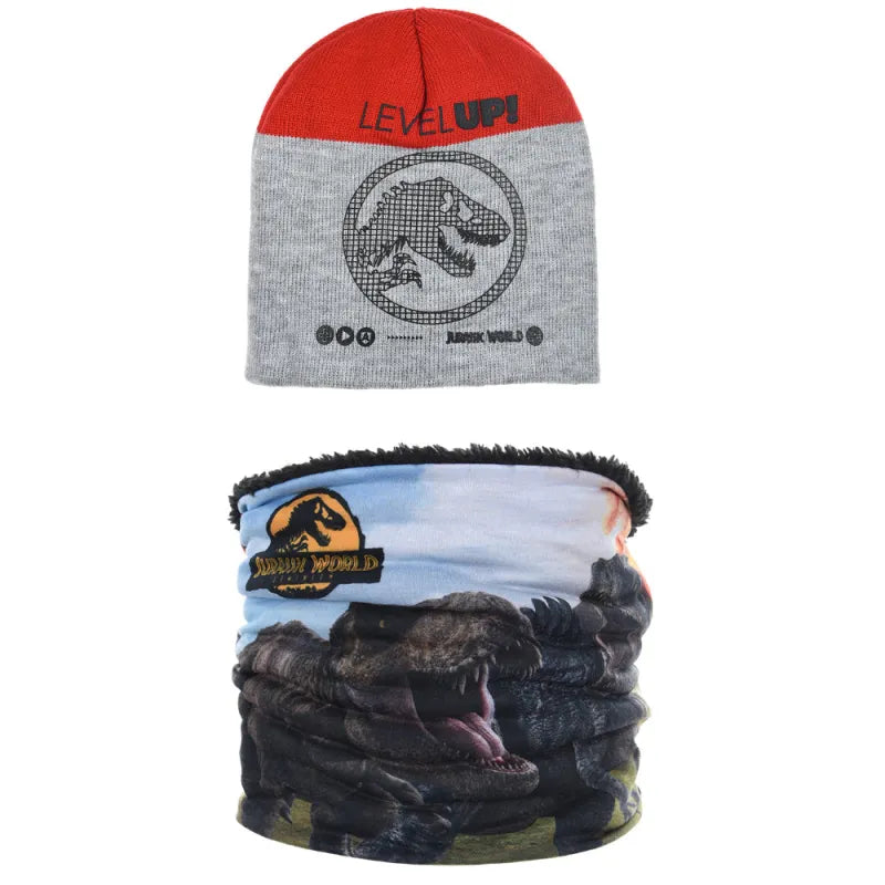 Jurassic World Dinosaurier Dino Kinder Herbst Wintermütze mit Loop Snood - WS-Trend.de 52 54