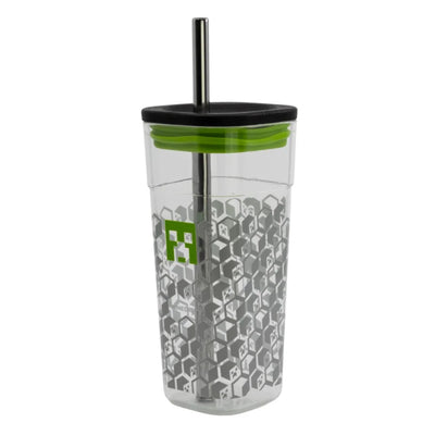 Minecraft Creeper Trinkbecher Becher mit Edelstahl Trinkhalm 540 ml - WS-Trend.de