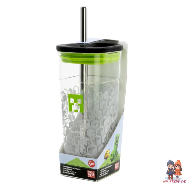 Minecraft Creeper Trinkbecher Becher mit Edelstahl Trinkhalm 540 ml - WS-Trend.de