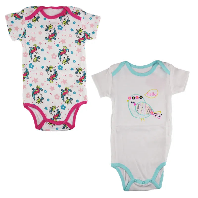 Baby 2er Pack kurzarm Body Strampler - WS-Trend.de Schlafanzug Gr. 68 - 92 Einhorn Vogel