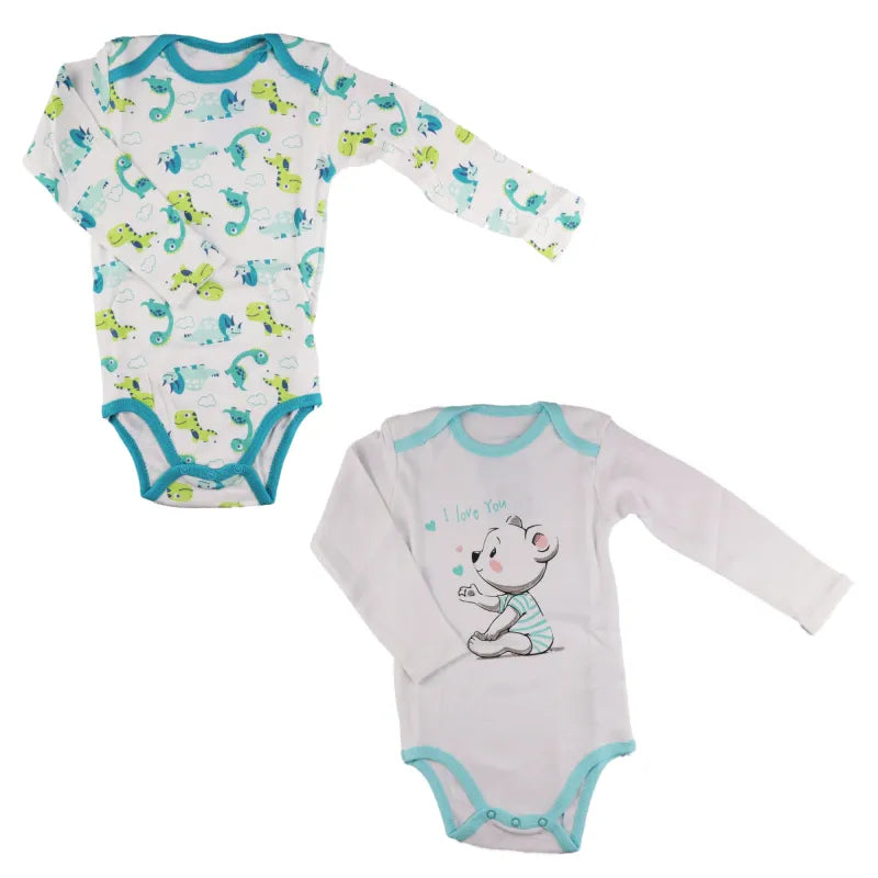Baby 2er Pack langarm Jungen Body Strampler - WS-Trend.de Schlafanzug Gr. 62 bis 92 Dinos Bärchen