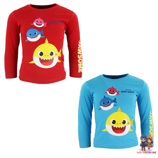 Baby Shark Hai Kinder Langarmshirt - WS-Trend.de Jungen langarm Shirt 92-116 100% Baumwolle