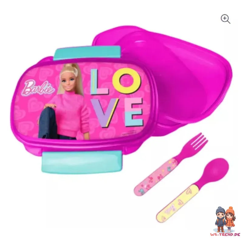 Barbie and Friends 4 tlg Kinder Set Brotdose Aluminium Trinkflasche Besteck - WS-Trend.de