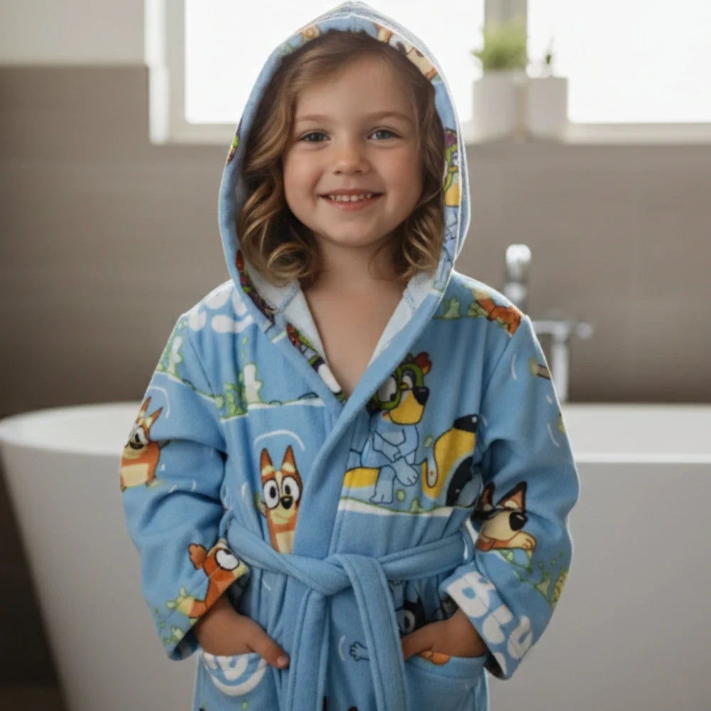 Bluey Bingo Kinder 3 tlg Set Bademantel Handtuch Handschuh Gr. 98 -128 - WS-Trend.de