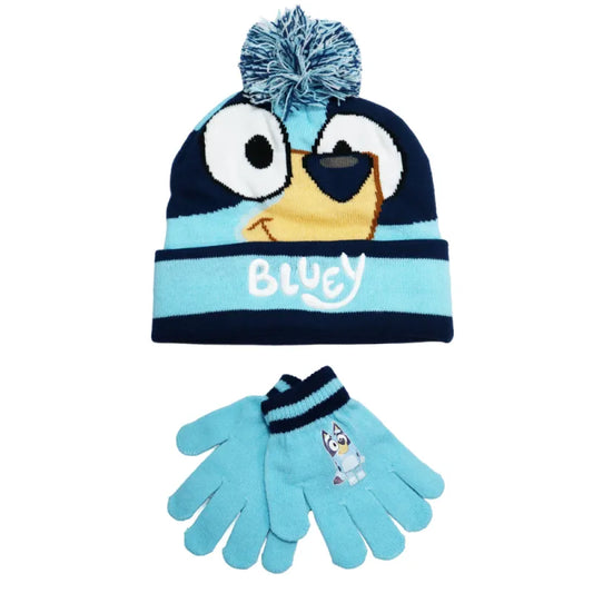 Bluey Kinder Herbst Wintermütze Bommelmütze plus Handschuhe - WS-Trend.de