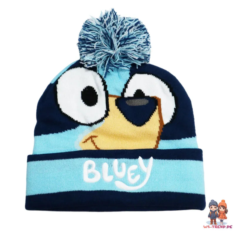 Bluey Kinder Herbst Wintermütze Bommelmütze plus Handschuhe - WS-Trend.de