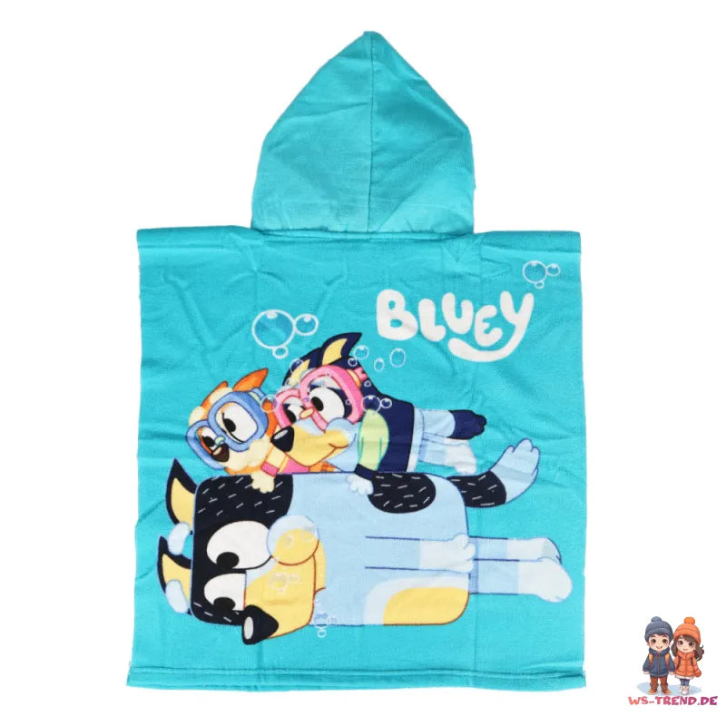 Bluey und Bingo Kinder Mikrofaser Poncho Badeponcho mit Kapuze 55x110 cm - WS-Trend.de