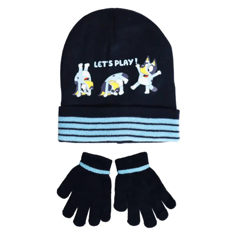Bluey Kinder Herbst Wintermütze Bommelmütze plus Handschuhe - WS-Trend.de