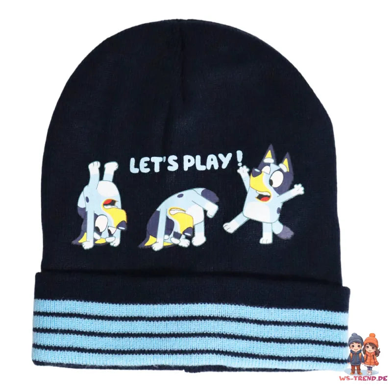 Bluey Kinder Herbst Wintermütze Bommelmütze plus Handschuhe - WS-Trend.de