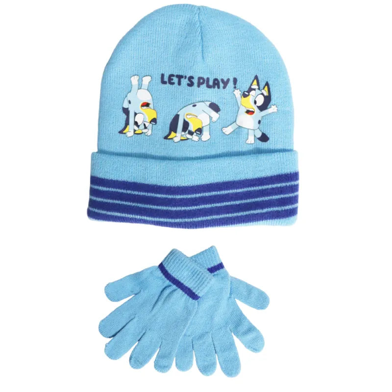 Bluey Kinder Herbst Wintermütze Bommelmütze plus Handschuhe - WS-Trend.de