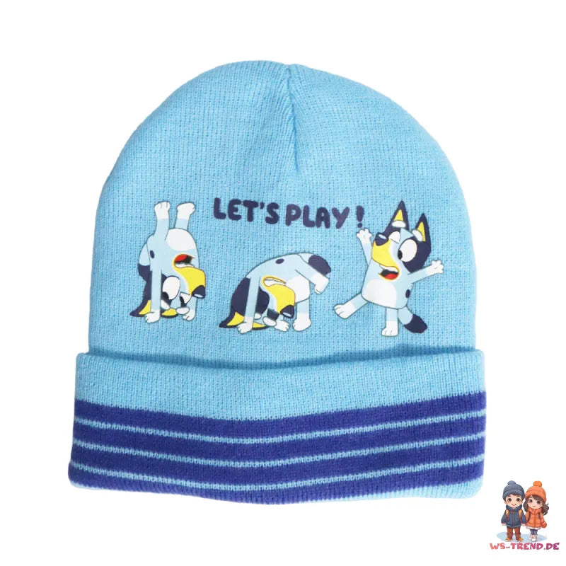 Bluey Kinder Herbst Wintermütze Bommelmütze plus Handschuhe - WS-Trend.de