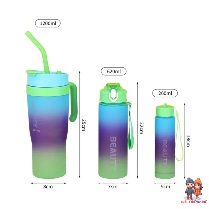 3er Set XL Wasserflasche Trinkflasche Flasche 1200 / 800 / 300 ml - WS-Trend.de