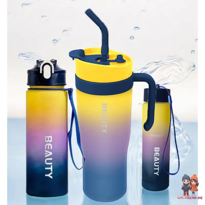 3er Set XL Wasserflasche Trinkflasche Flasche 1200 / 800 / 300 ml - WS-Trend.de