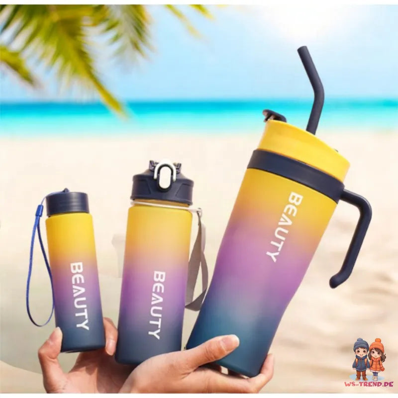 3er Set XL Wasserflasche Trinkflasche Flasche 1200 / 800 / 300 ml - WS-Trend.de