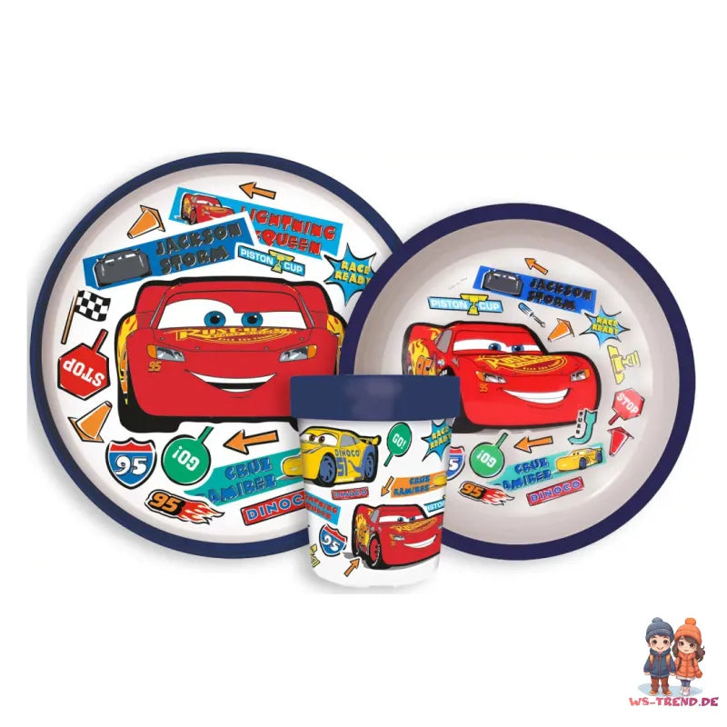 Disney Cars Lightning McQueen Kinder Geschirr-Set 3 tlg. Becher Teller Schüssel - WS-Trend.de