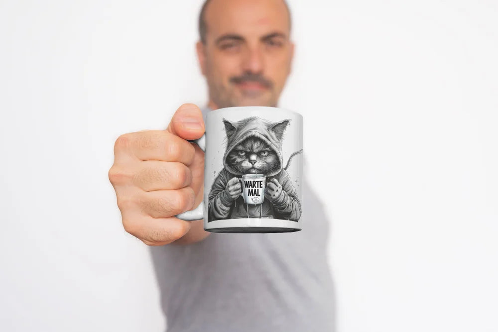 Katze im Hoodie witzige Keramik Kaffeetasse Teetasse Tasse Geschenke - WS-Trend.de