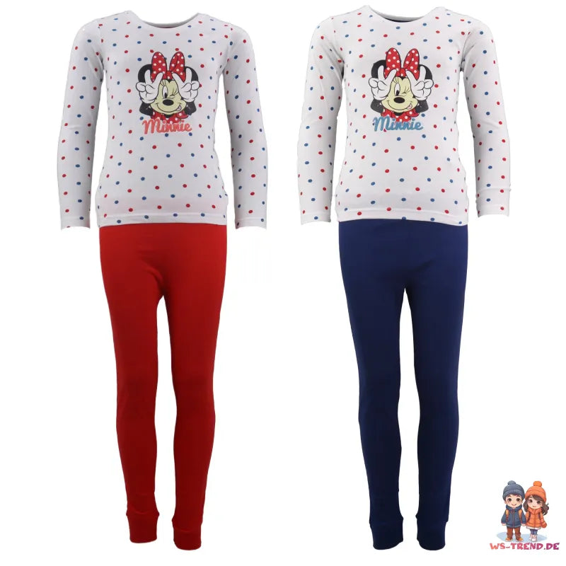 Disney Minnie Maus Kinder Schlafanzug Pyjama lang - WS-Trend.de 98-128 Baumwolle Mädchen
