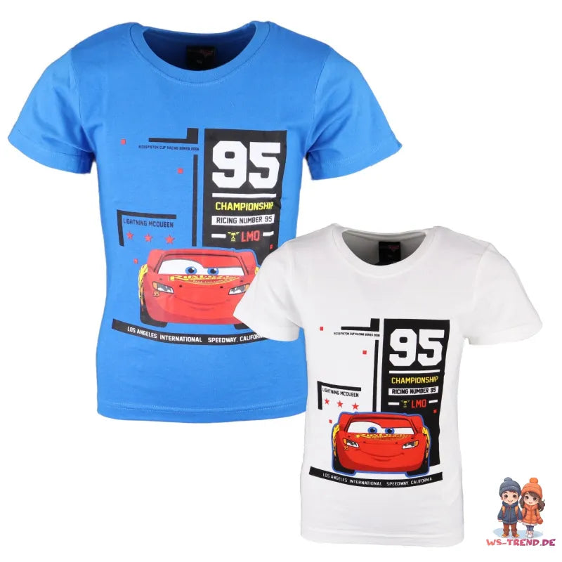 Disney Pixar Cars McQueen Kinder T-Shirt - WS-Trend.de Lightning Kurzarm Shirt 98 bis 128 Weiß Blau