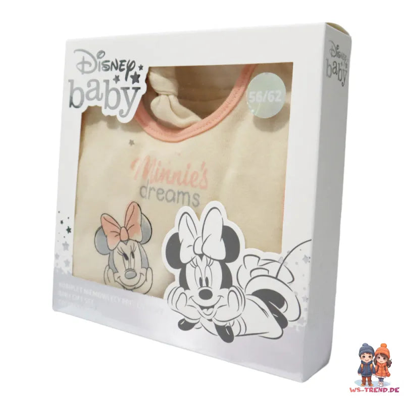 Disney Minnie Maus Baby 4 tlg Set Body Hose Lätzchen Mütze - WS-Trend.de Gr. 56 - 74 Baumwolle
