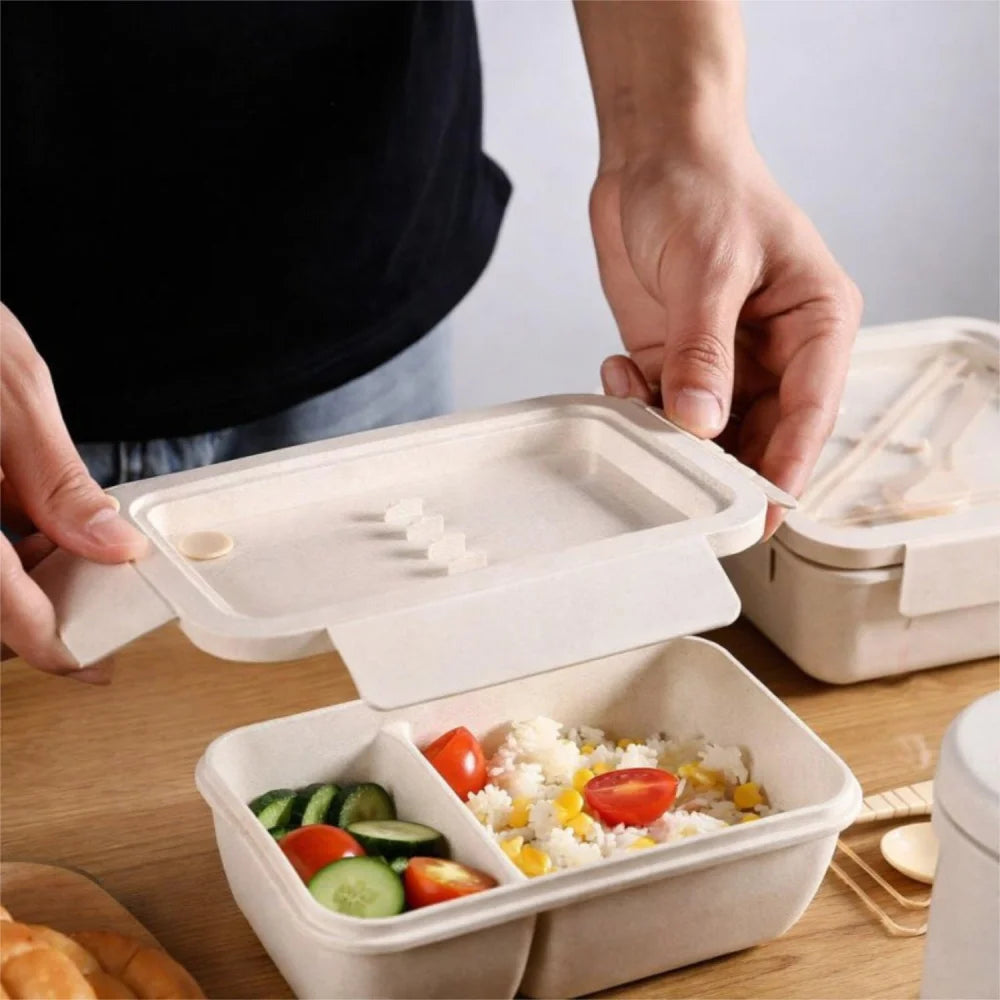 3-teiliges Kinder-Lunch-Set – Brotdose 850 ml mit Doppel-Fächer Besteck - WS-Trend.de
