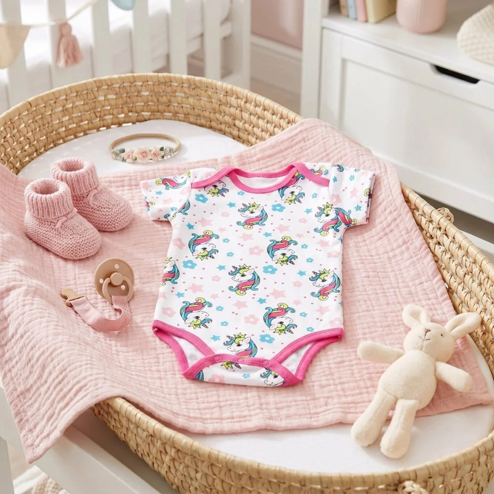 Baby 2er Pack kurzarm Body Strampler Schlafanzug Gr. 74-86 Einhorn Vogel - WS-Trend.de