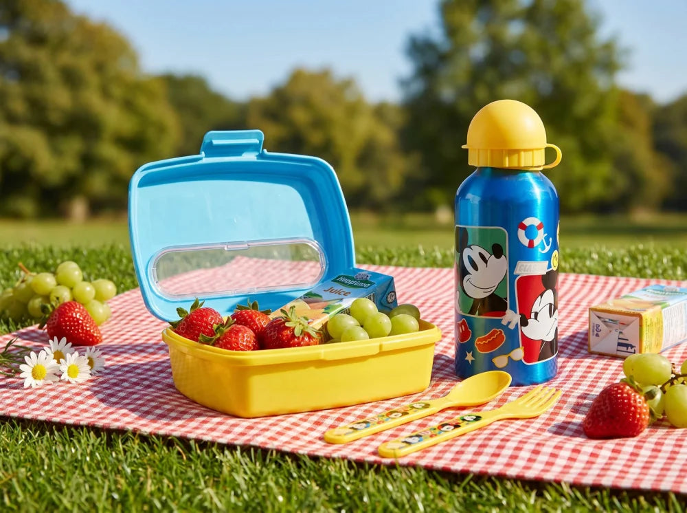 Disney Mickey Maus 4 tlg Kinder Lunch Set Brotdose Alu-Trinkflasche Besteck - WS-Trend.de