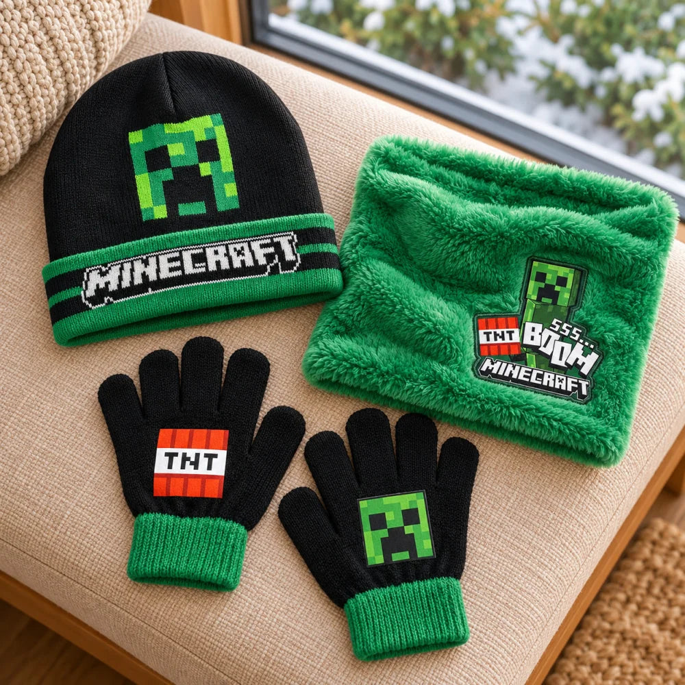 Minecraft Creeper Winterset: Mütze Snood und Handschuhe Größe 54 - WS-Trend.de