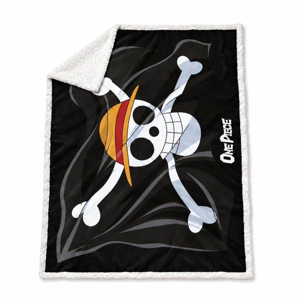 One Piece Strohhutbande Flanell-Kuscheldecke 120x150 cm Schwarz - WS-Trend.de