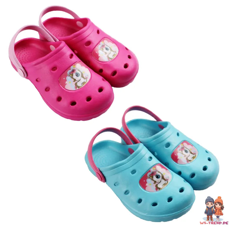 Süßes Einhorn Unicorn Kinder Clogs Sandalen - WS-Trend.de Badeschuhe Latschen 22-32 Pink Blau