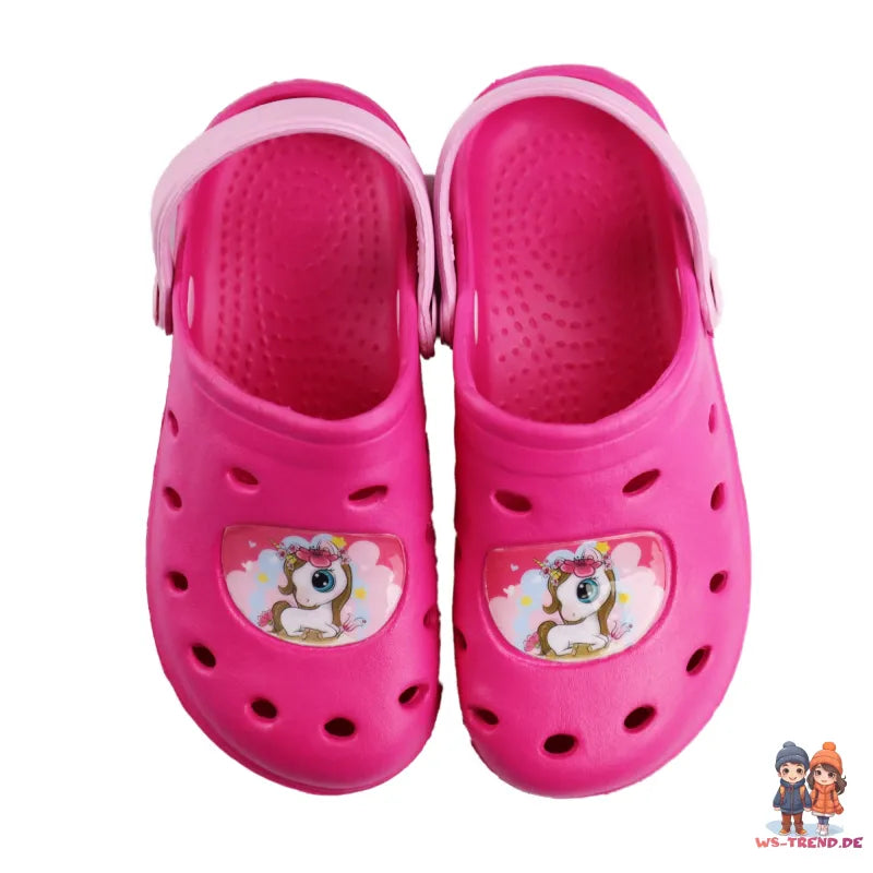 Süßes Einhorn Unicorn Kinder Clogs Sandalen - WS-Trend.de Badeschuhe Latschen 22-32 Pink Blau