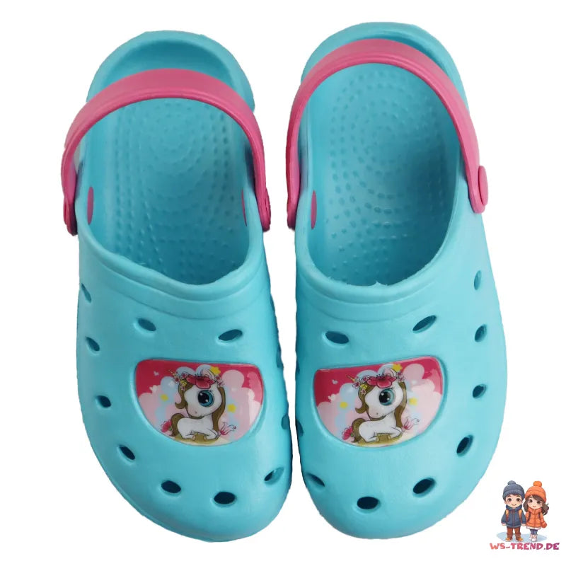 Süßes Einhorn Unicorn Kinder Clogs Sandalen - WS-Trend.de Badeschuhe Latschen 22-32 Pink Blau