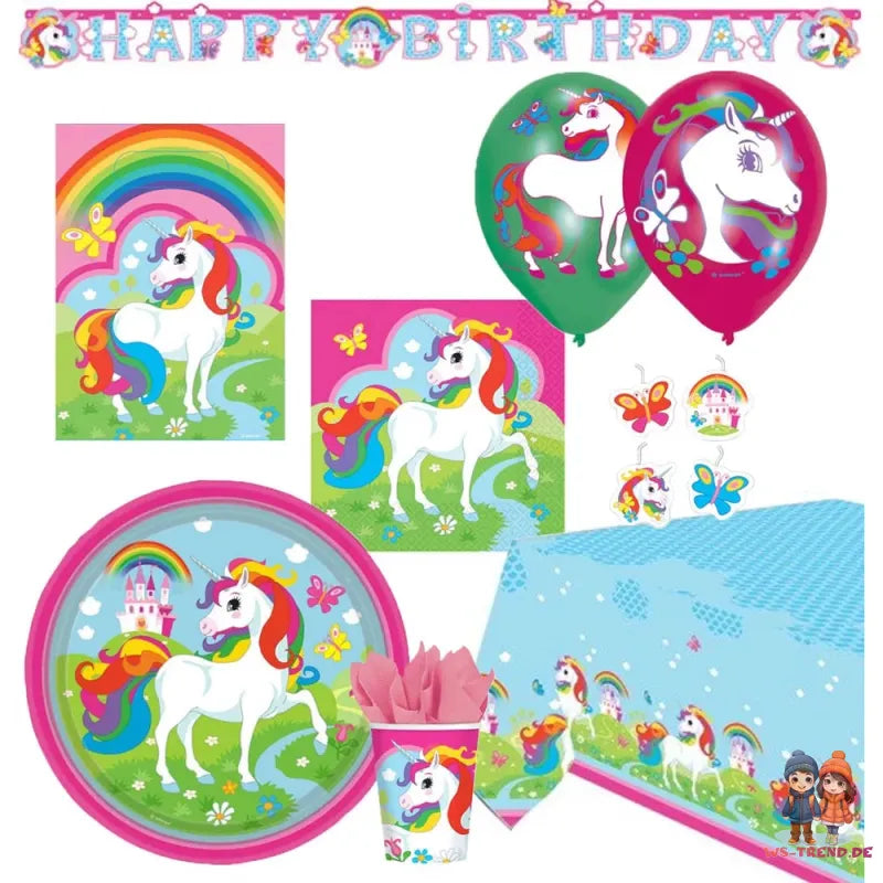Süßes Einhorn Geburtstag Deko Set 56 tlg. Geschirr Kinder Partyset Tischdecke - WS-Trend.de
