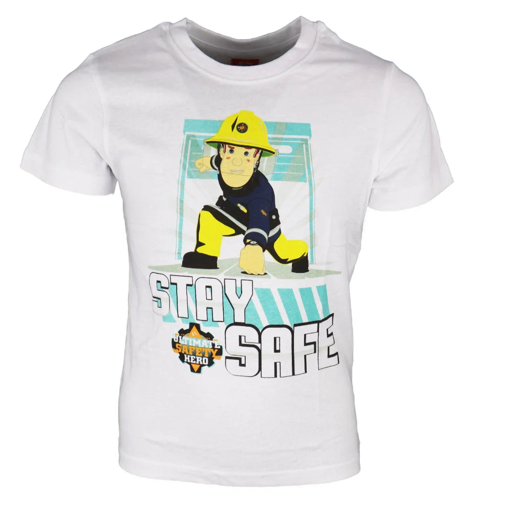Feuerwehrmann Sam Stay Safe Kinder T-Shirt - WS-Trend.de Rot Weiß für Jungen 98 bis 128