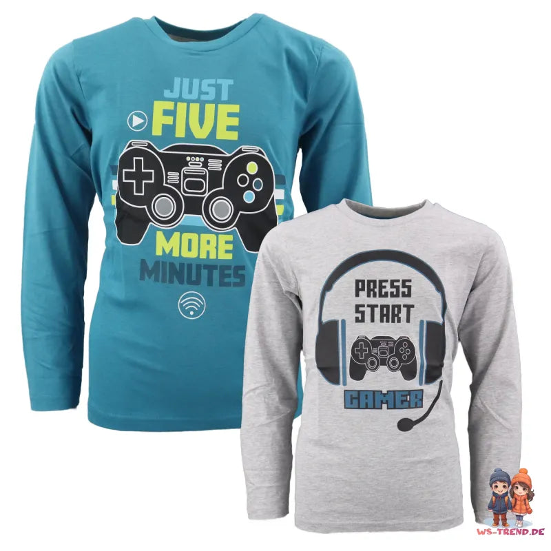 Gamer Jungen Kinder langarm Shirt - WS-Trend.de Zocker Spieler Gr. 116 bis 152 Baumwolle