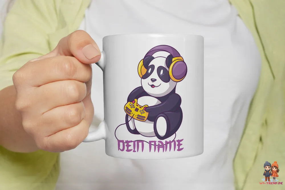 Gamer Panda Tasse mit Wunschnamen - WS-Trend.de Kaffeetasse Teetasse Geschenkidee Geschenk