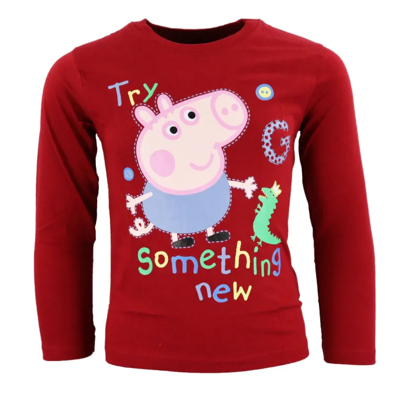 PEPPA Wutz George Dino Kinder Langarmshirt für Jungen - WS-Trend.de 92-122 Rot Grau