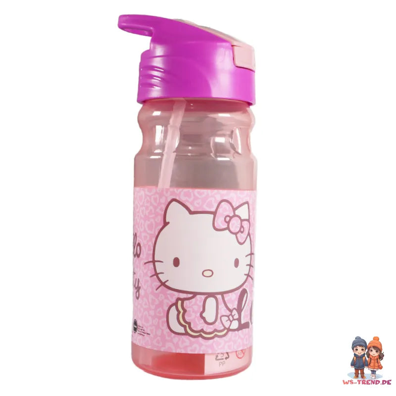 Hello Kitty Kinder Wasserflasche Trinkflasche Flasche 500 ml Tragegriff und Halm - WS-Trend.de