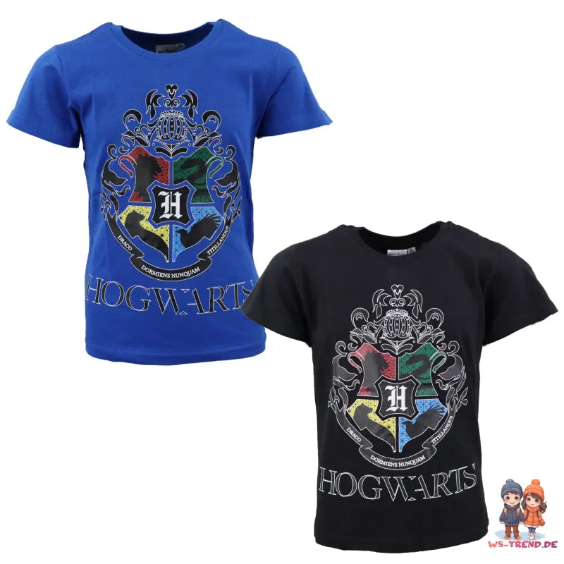Harry Potter Hogwarts Jugend T-Shirt - WS-Trend.de Kinder Shirt Blau Schwarz 116 bis 152 Baumwolle