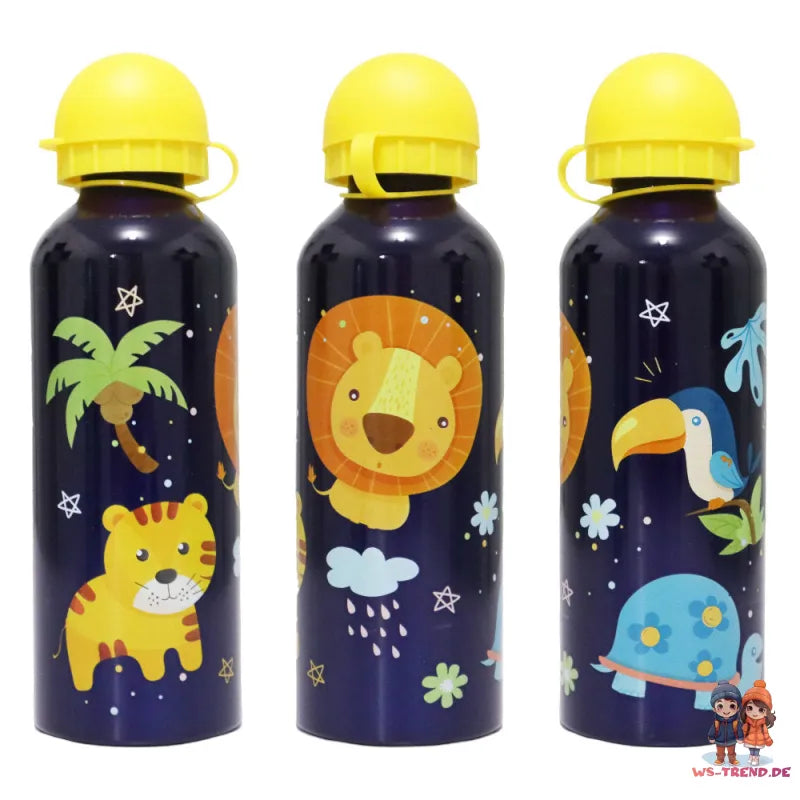 Jungle Friends 3 tlg Kinder Lunch Set Brotdose Alu Trinkflasche 500 ml Göffel - WS-Trend.de