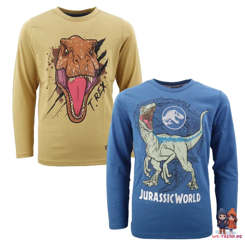Jurassic World Kinder langarm T-Shirt - WS-Trend.de Shirt Gr. 104 - 128 Jungen Dinos T-Rex Baumwolle